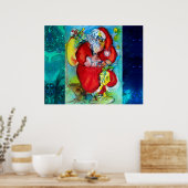POSTER SANTA CLAUS AVEC LANTERN DANS LA NUIT DE NOËL (Cuisine)