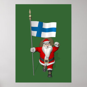 Poster Santa Claus Avec L'Enseigne Finlande