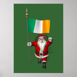 Poster Santa Claus Avec L'Ensigne D'Irlande