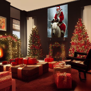 Poster Santa Claus chevauchant un ours polaire   AI Art P