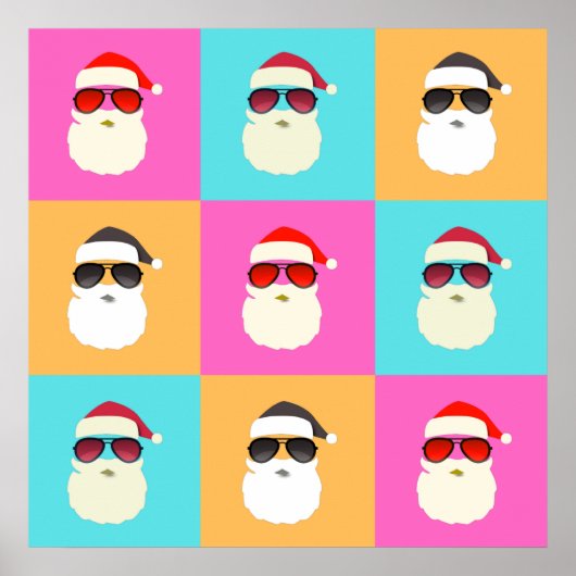 Poster Santa Claus modern neon multicolor photo collage (Devant)