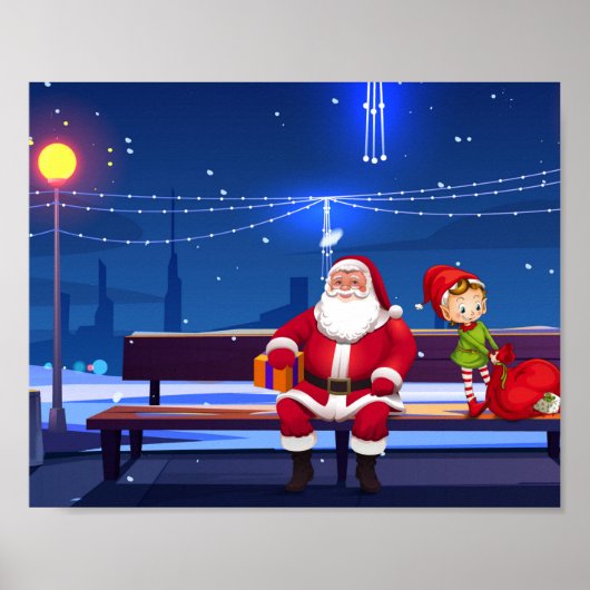 Poster Santa Claus on Park bench (Devant)