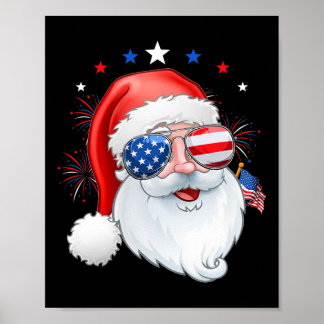 Poster Santa Claus Patriotique Usa Sungles Enfants Noël I