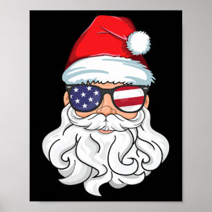 Poster Santa Claus Patriotique Usa Sungles Enfants Noël I