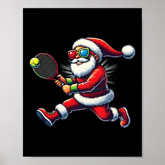 Poster Santa Claus Playing Tennis Game Tennis Racket Chri (Devant)