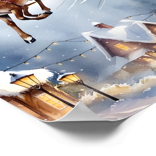 Poster Santa Claus & Reindeer Ride Snowy Scene Wall Art (Coin)