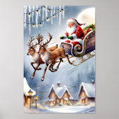 Poster Santa Claus & Reindeer Ride Snowy Scene Wall Art (Devant)