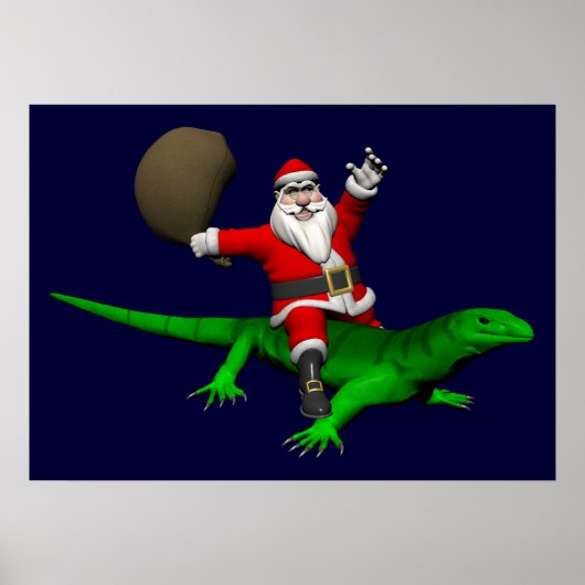 Poster Santa Claus Riding Green Lizard (Devant)
