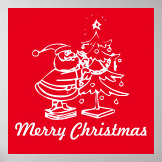 Poster Santa Claus rouge vintage avec sapin de Noël