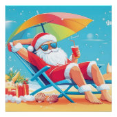 Poster Santa Claus Se détendre sur une plage tropicale (Devant)