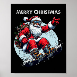 Poster Santa Claus Snowboard Joyeux Noël Hiver Ho