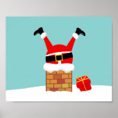 Poster Santa Claus stuck in the chimney on the roof (Devant)