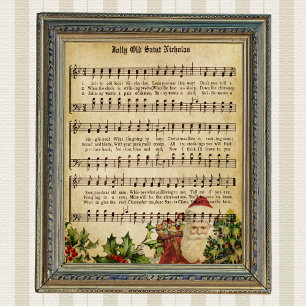 Poster Santa Claus Victorien vintage musique Score et cha