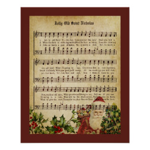 Poster Santa Claus Victorien vintage musique Score et cha