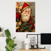 Poster Santa Claus vintage avec bâton de marche (Bureau à domicile)