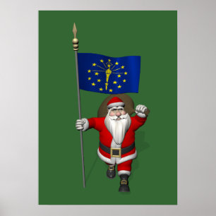 Poster Santa Claus With Ensign Of Indiana