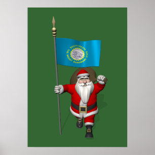 Poster Santa Claus With Ensign Of South Dakota