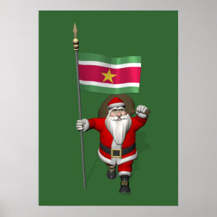 Poster Santa Claus With Ensign Of Suriname