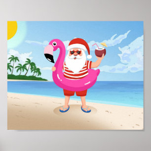 Poster Santa Claus with flamingo