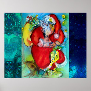 POSTER SANTA CLAUS WITH LANTERN IN CHRISTMAS NIGHT