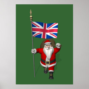 Poster Santa Claus With Union Flag Of The UK