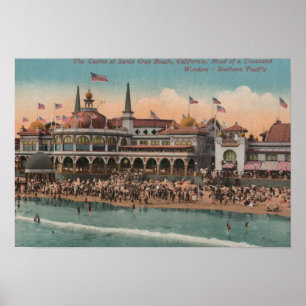 Poster Santa Cruz, CA - casino et plage de Santa Cruz