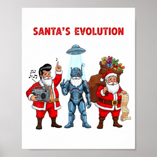 Poster Santa Evolution Robot Clic Future Funny Christmas (Devant)