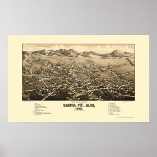 Poster Santa Fe, carte panoramique de nanomètre - 1882