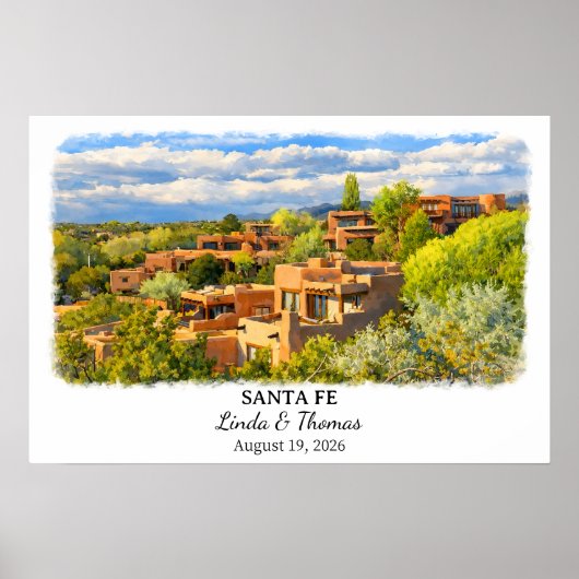 Poster Santa Fe New Mexico Poster, Watercolor, Custom (Devant)