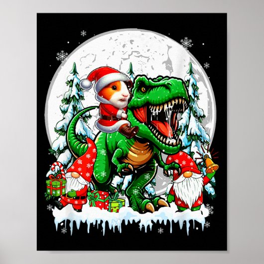 Poster Santa Guinea G Riding T-rex Gnomes Christmas Trees (Devant)