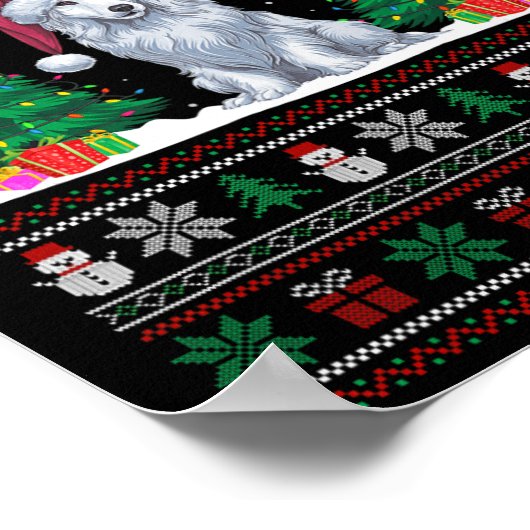 Poster Santa Hat Akbash Chien Noël Lumières Arbre Vilain (Coin)