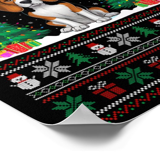 Poster Santa Hat Chien Beagle Noël Lumières Arbre Vilain (Coin)