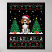 Poster Santa Hat Chien Beagle Noël Lumières Arbre Vilain (Devant)