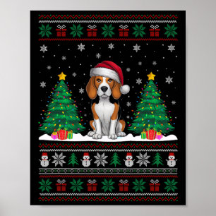 Poster Santa Hat Chien Beagle Noël Lumières Arbre Vilain