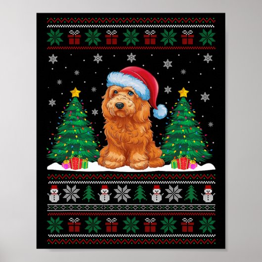 Poster Santa Hat Goldendoodle Chien Xmas L'Arbre Éclat S (Devant)