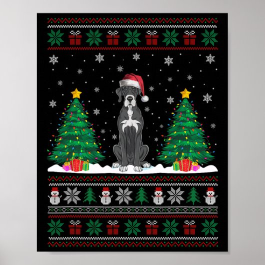 Poster Santa Hat Great Dane Chien Noël Arbre Lumières Ugl (Devant)