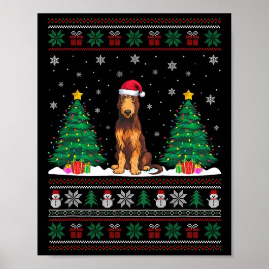 Poster Santa Hat Irish Wolfhound Chien Xmas Tree Lumières (Devant)