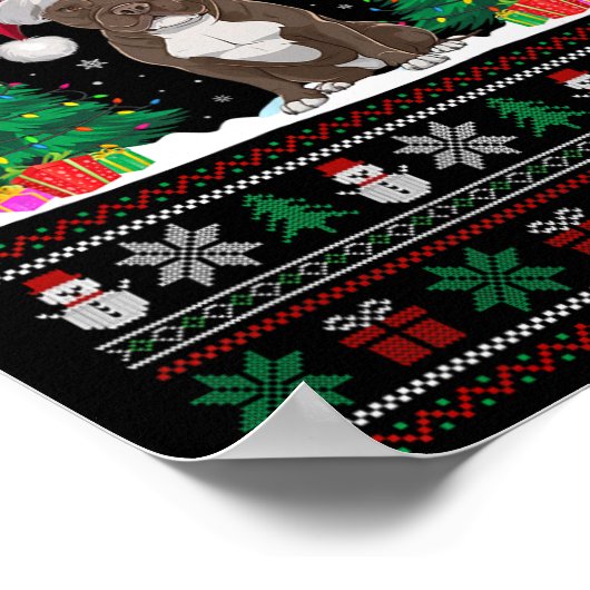 Poster Santa Hat Pitbull Chien de Noël Lumières Arbre S (Coin)