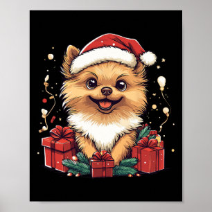 Poster Santa Hat Poméranien joli Noël Pom Noël