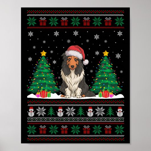 Poster Santa Hat Porté Collie Chien Xmas Les lumières des (Devant)