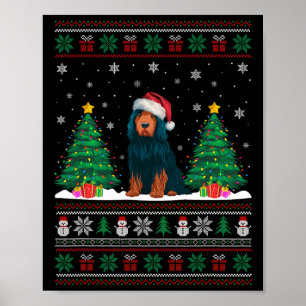 Poster Santa Hat Portugais de l'eau Chien Xmas feux d'arb
