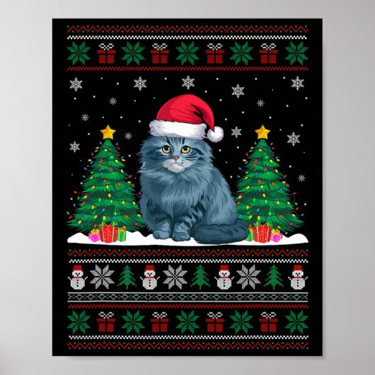 Poster Santa Hat Ragdoll Chat Noël Les lumières de l'arbr (Devant)