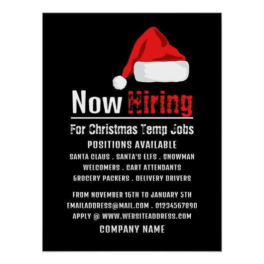 Poster Santa Hat, Recrutement Saisonnier Publicité (Devant)