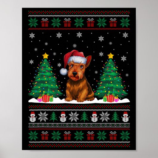 Poster Santa Hat Scottish Terrier Dog Xmas Tree Lumières (Devant)