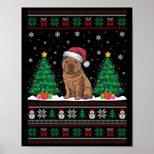 Poster Santa Hat Shar Pei Chien Flammes d'arbre de Noël l