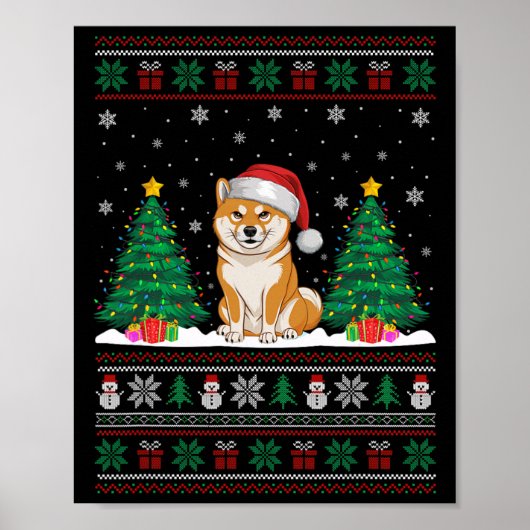 Poster Santa Hat Shiba Inu Chien Feux de Noël (Devant)