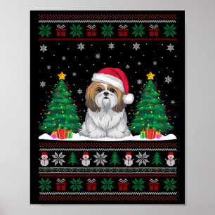 Poster Santa Hat Shih Tzu Chien Les lumières des arbres d