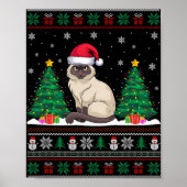 Poster Santa Hat Siamese Chat Noël Arbre Lumières Laid S (Devant)