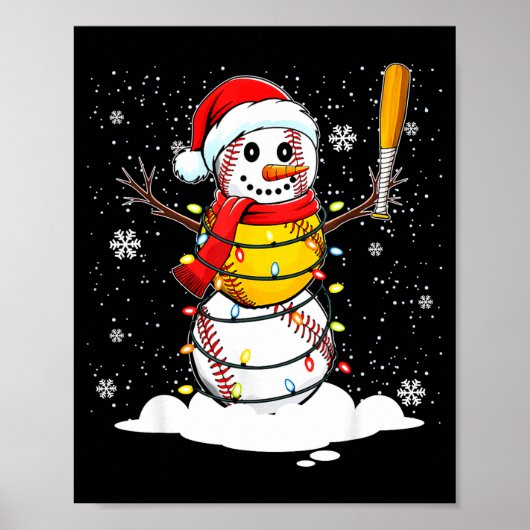 Poster Santa Hat Snowman Xmas Funny Baseball Softball Chr (Devant)
