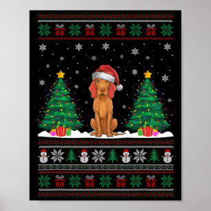 Poster Santa Hat Vizsla Chien Noël Lumières de l'arbre de